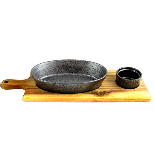 Gibson Elite Gracious Dining 3-Piece Reactive Fine Ceramic Bowl Set With Acacia Wood Tray in Gray D970-116922.03