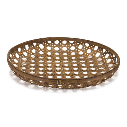 26" Brown Bamboo Weave Round Wood Vanity Tray N270-516322