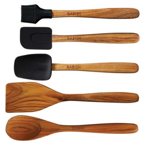Babish 5 Piece Wood and Silicone Essential Kitchen Tool Set in Brown D970-142420.05
