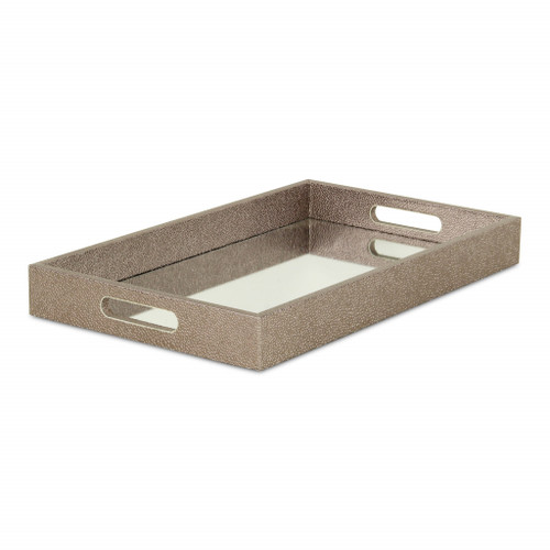 16" Gray Rectangular Wood Handmade Tray With Handles N270-483292