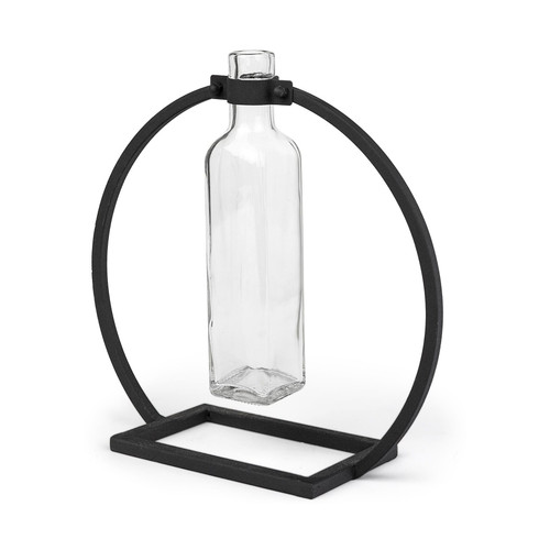 Modern Industrial Black Rectangle Metal and Glass Vase N270-397541