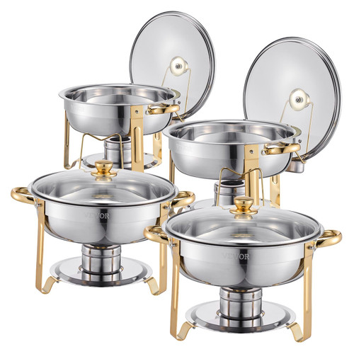 Chafing Dish Buffet Set, 5 Qt 4 Pack, Stainless Steel Chafer with 4 Full Size Pan, Round Catering W E415-YXBLSTGK4JTJCFFRAV0