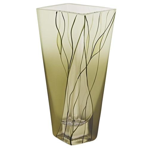 8 Mouth Blown European Made Green Glass Hand Decorated Squarish Vase N270-375728