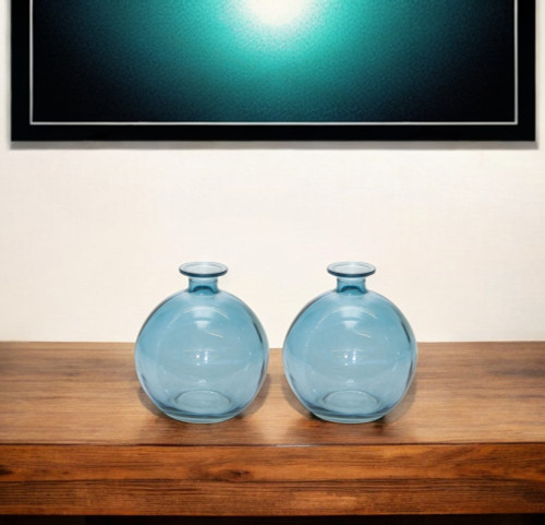 Set of Two Blue Glass Round Table Vase N270-516227