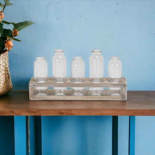 Set of Five Clear Cylinder Glass Decorative Bottles N270-483284