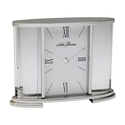 Seth Thomas Silver Glass Carriage Table Clock D970-TSI006060