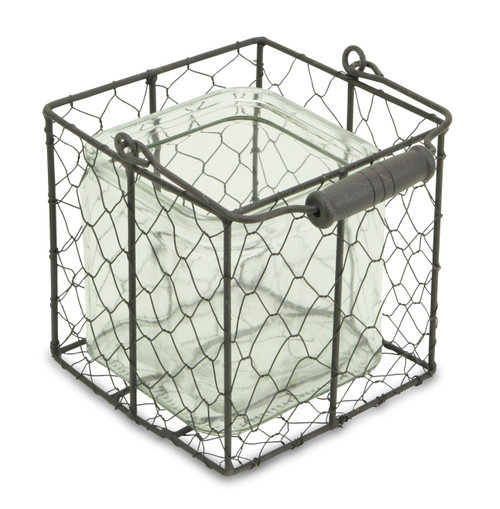 6" Clear and Brown Glass and Metal Lattice Tabletop Lantern Candle Holder N270-488175