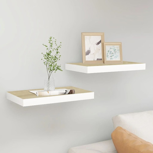  Floating Wall Shelves 2 pcs Oak and White 15.7"x9.1"x1.5" MDF A949-326571