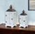 Set of Two White and Black Glass Wood and Metal Ornate Floor Lantern Candle Holders N270-517616