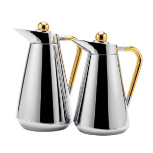 Bright Silver & Gold Dallah Set – 2‑Piece Traditional Arabic Coffee Pots