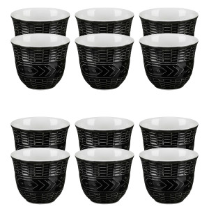 Set of 6 Black & White Geometric Ceramic Cups – Espresso / Tea Cups