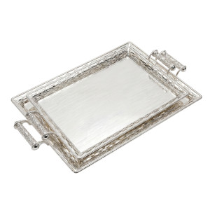 1‑Piece Luxury Serving Tray Set – Ornate Silver Rectangular Trays with Decorative Handles