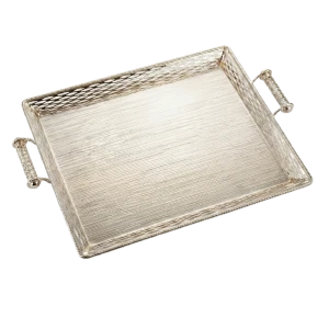 1‑Piece Luxury Serving Tray Set – Ornate Silver Rectangular Trays with Decorative Handles