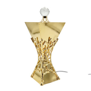 Gold Geometric Decorative Piece with Crystal Top and Sculpted Branch Base