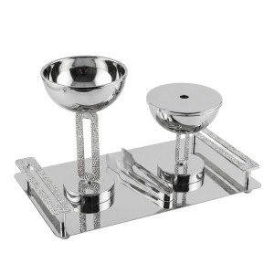 Luxury Silver Serving Set – Two Elevated Bowls with Decorative Tray & Tongs