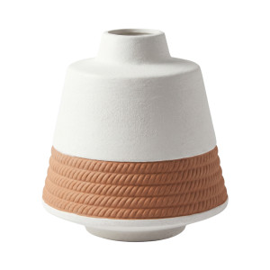 Two‑Tone Ceramic Vase – Matte White Top with Textured Terracotta Base