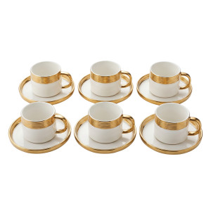 Set of 6 White Porcelain Teacups with Matching Saucers – Gold‑Rimmed Classic Luxury