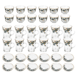 36‑Piece Glass Tea & Coffee Serving Set – Floral Botanical Design (12 Coffee Cups, 12 Tea Cups, 12 Saucers)