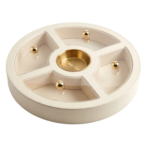 Round Cream Organizer Tray – 4‑Section Design with Central Gold Bowl