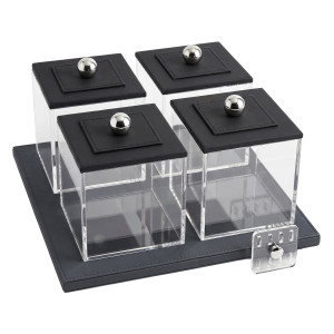 4‑Piece Acrylic Storage Box Set – Clear Containers with Black Lids & Gold Sphere Handles