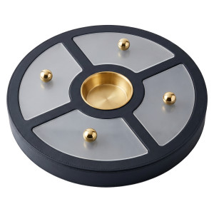 Round Metallic Organizer Tray – Silver Panel Design with Central Gold Bowl