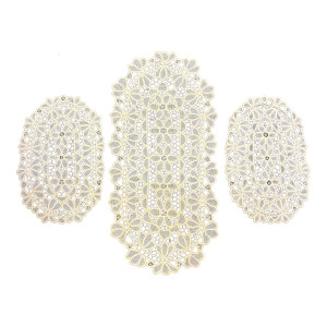 3‑Piece Lace Table Runner Set – Floral Embroidered Design (1 Large + 2 Small)