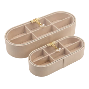 Beige Oval Snack & Nut Serving Box with Clear Lid & Gold Crystal Handle