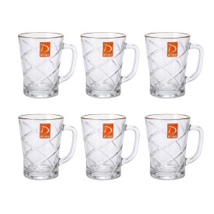 6‑Piece Clear Spiral Glass Mug Set with Gold‑Trimmed Rim – Heat‑Resistant Drinkware
