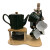 Complete Dark‑Green Ceramic Tea Set with Wooden Stand – Gold‑Accented Teapot, Cups & Plates