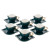 12‑Piece Dark Teal Geometric Cup & Saucer Set – Gold Handle Modern Luxury