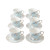 12‑Piece Light Blue Porcelain Cup & Scalloped Saucer Set – Gold Trim Floral Luxury