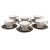 12‑Piece Black & White Striped Porcelain Cup & Saucer Set – Gold Accent Edition