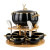 Premium Black and Gold Scalloped Ceramic Soup Tureen Set with Reindeer Finial and Bamboo Stand