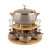Premium Taupe and Gold Scalloped Ceramic Soup Tureen Set with Reindeer Finial and Bamboo Stand