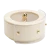 Modern Beige Cylindrical Storage Container with Clear Shield & Gold Sphere Handle