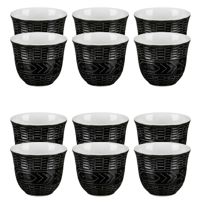 Set of 6 Black & White Geometric Ceramic Cups – Espresso / Tea Cups
