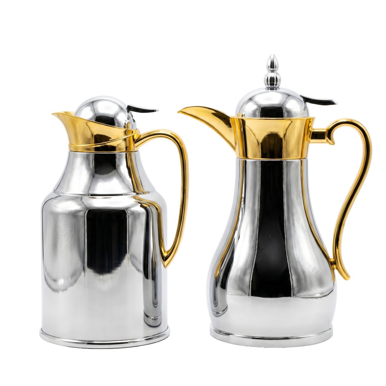 Silver & Gold Dallah Set – 2‑Piece Traditional Arabic Coffee Collection (Dual Designs)