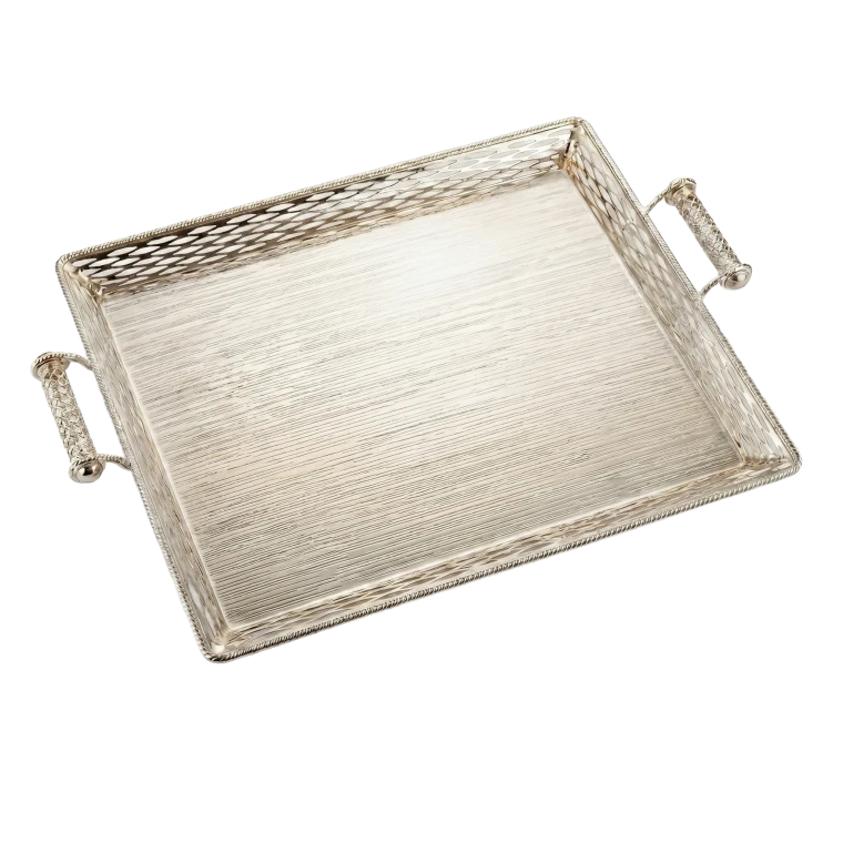 1‑Piece Luxury Serving Tray Set – Ornate Silver Rectangular Trays with Decorative Handles