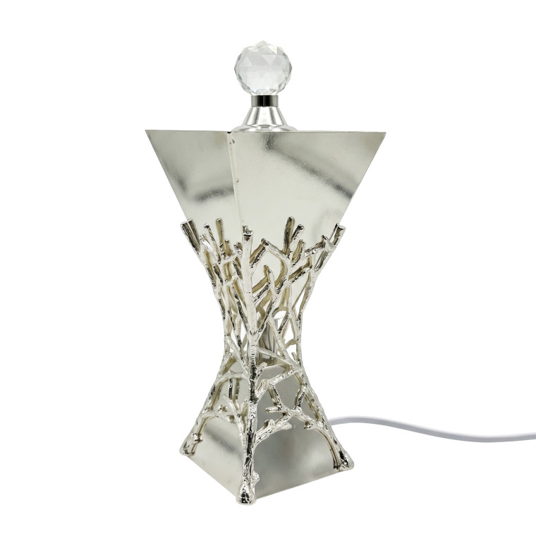 Silver Geometric Decorative Lamp with Crystal Top and Sculpted Branch Base