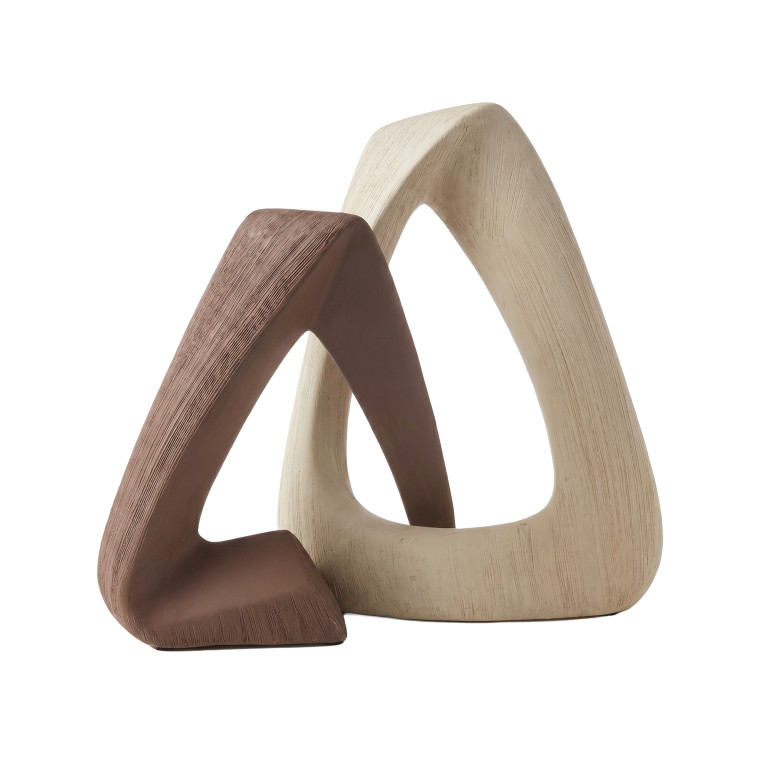 Abstract Triangular Sculpture Set – Brown & Beige Modern Decorative Art Pieces