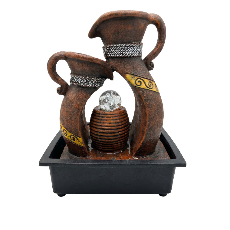 Decorative Tabletop Water Fountain – Dual Pitcher Design with LED Crystal Sphere