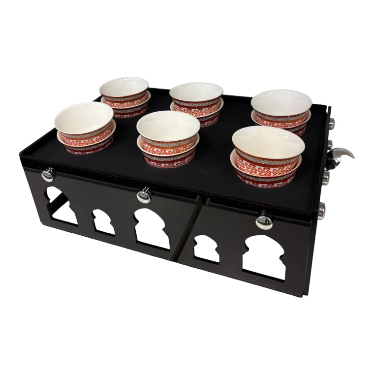 Black Decorative Serving Stand – Arched Cutout Design with Gold Handles