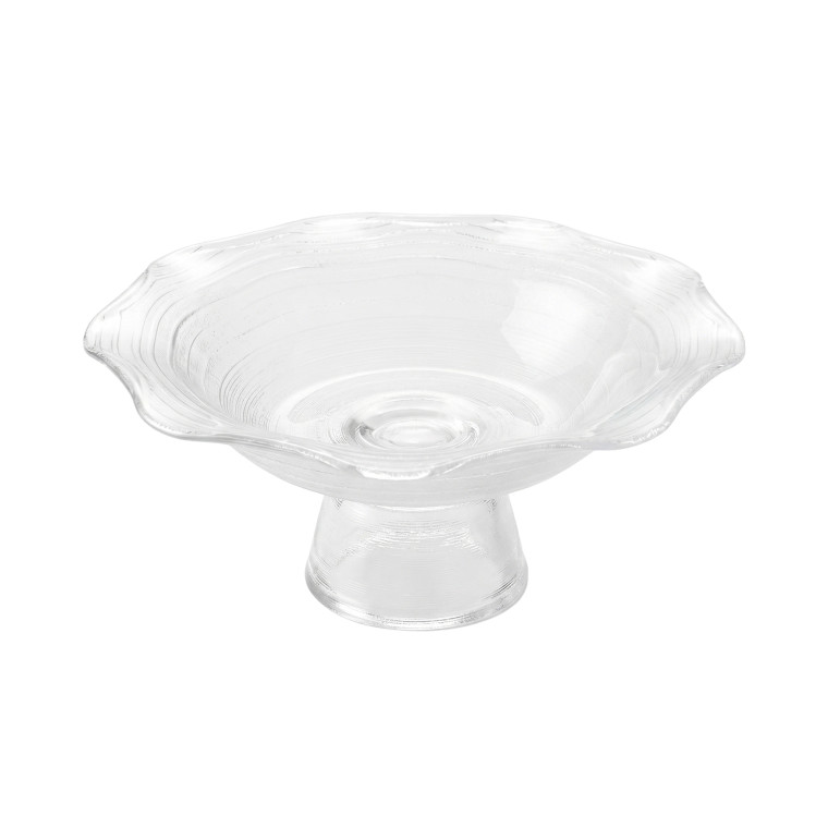 Clear Glass Serving Dish – Wavy Rim with Textured Circular Pattern Small