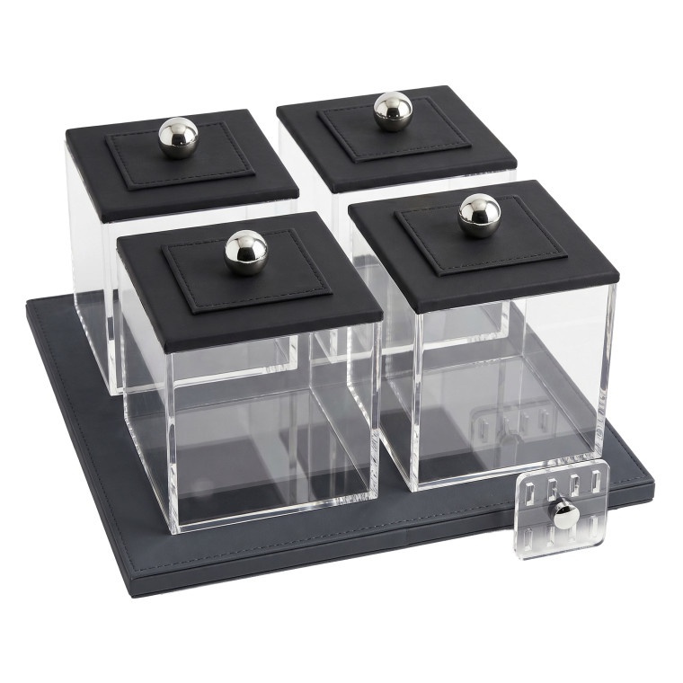 4‑Piece Acrylic Storage Box Set – Clear Containers with Black Lids & Gold Sphere Handles