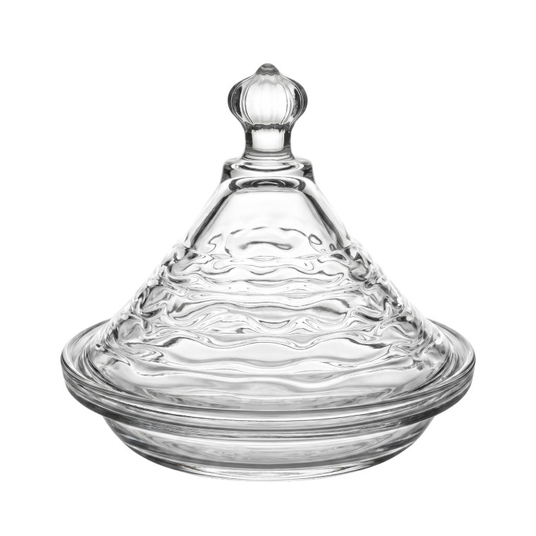 Elegant Clear Glass Decorative Dish with Wavy Ripple Texture and Domed Lid