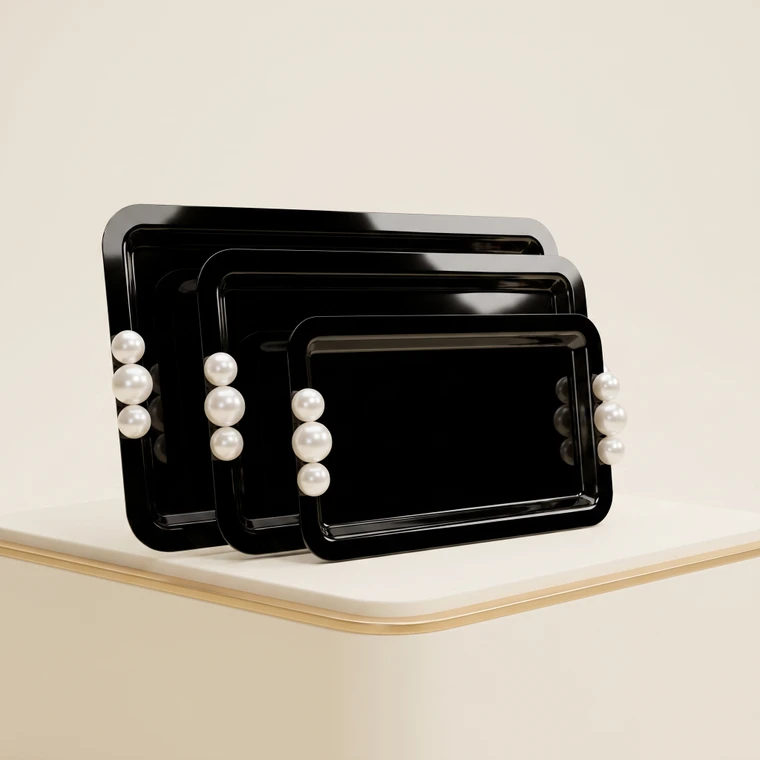 The Obsidian Pearl 3-Piece High-Gloss Tray Collection