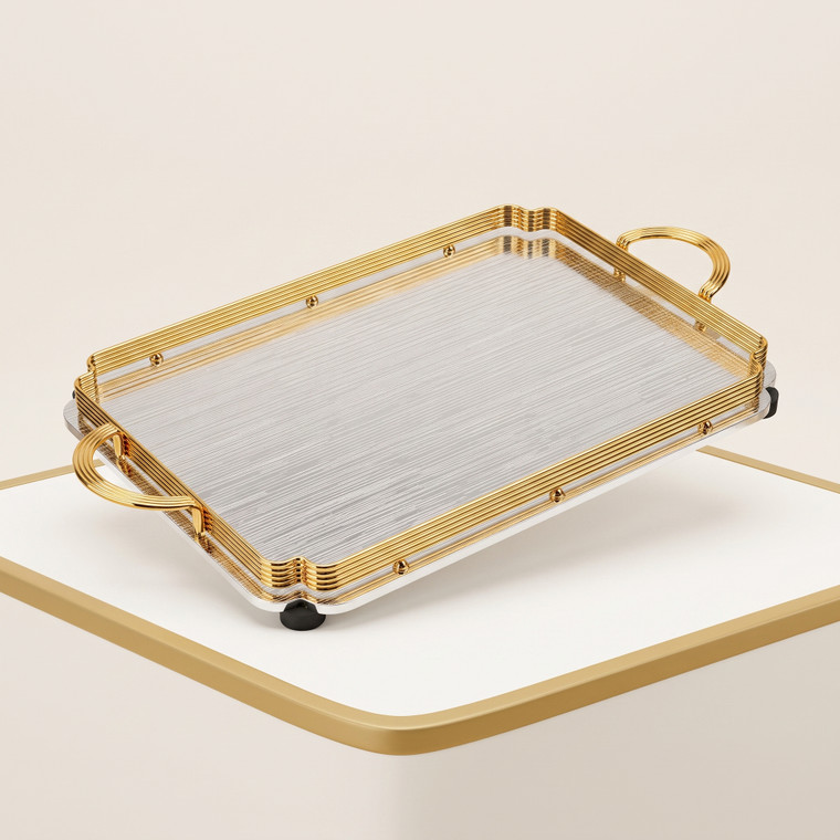 The Sovereign Dual-Tone Gold & Brushed Silver Serving Tray