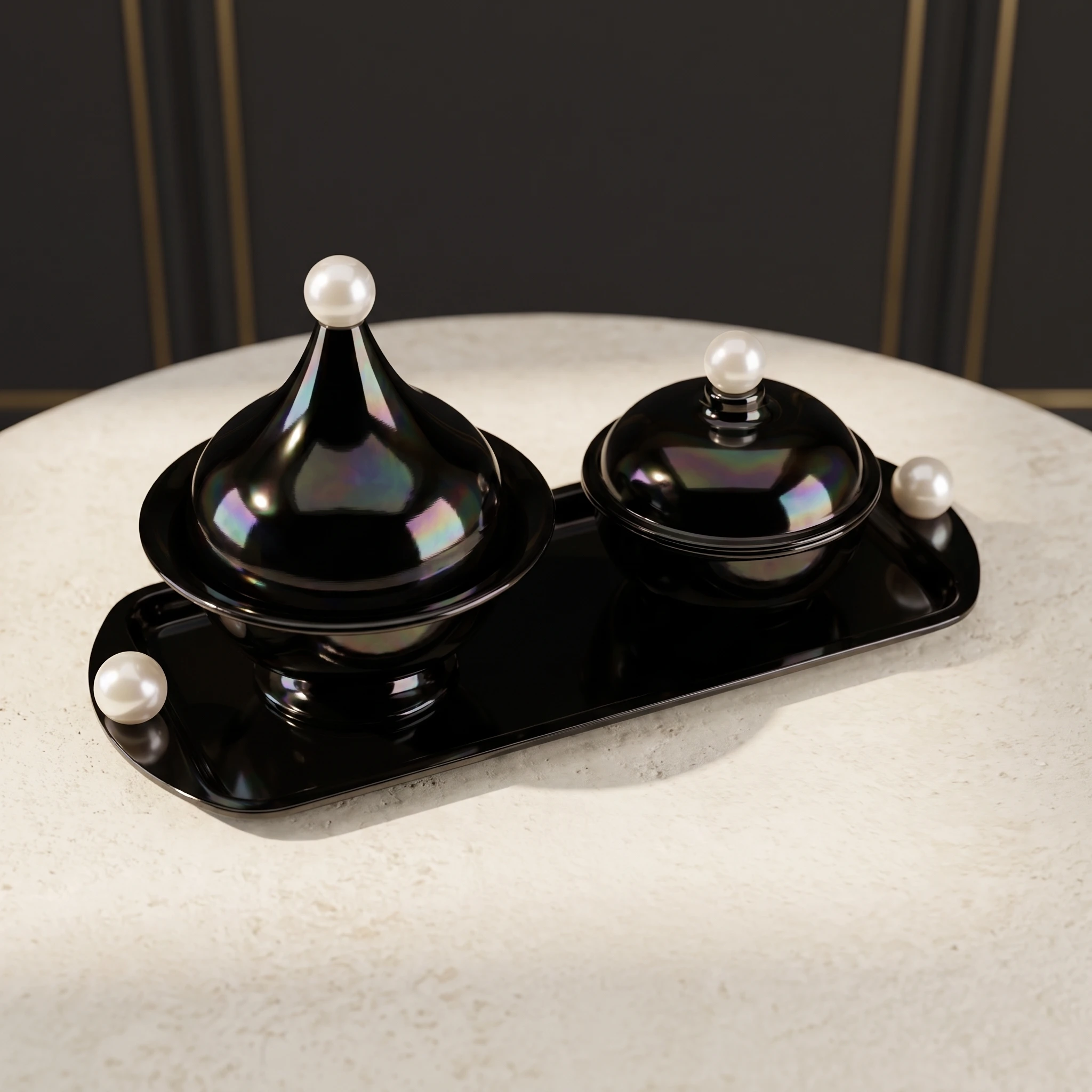 Black Bowls on Tray