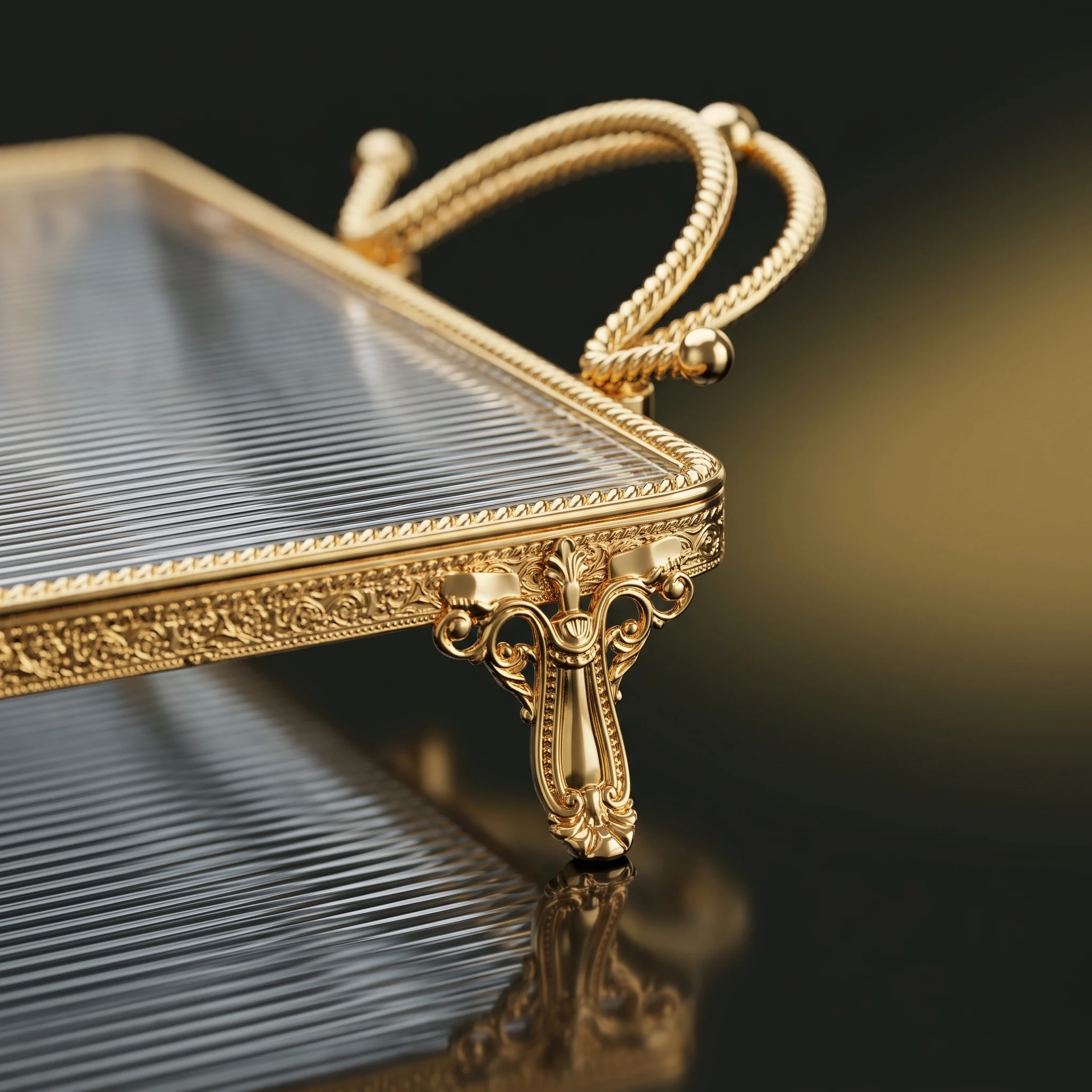 Glass Tray with Gold Handle