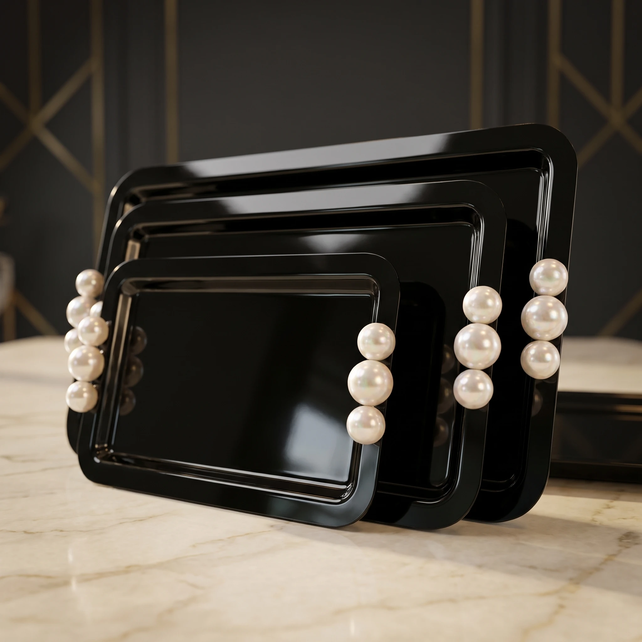 Three Black Trays Displayed